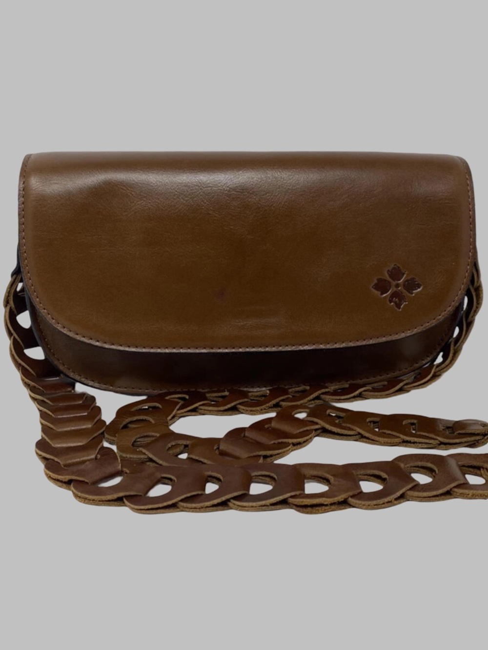 Patricia Nash Boho Chelsey Leather Chainlink Classic Brown Crossbody  Bag